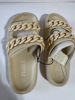 Mudd Beige Chain-Accent Slide Sandals